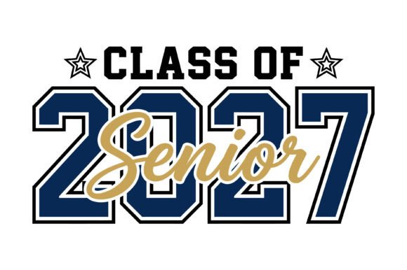 Class of 2027 Senior Navy Gold Script Graphics & T-Shirt Designs