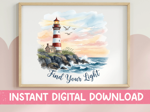Find Your Light Lighthouse Watercolor Graphics for T-Shirt Designs