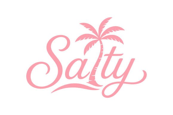 Salty Pink Script Palm Tree Beach Summer Graphics for T-Shirt Designs